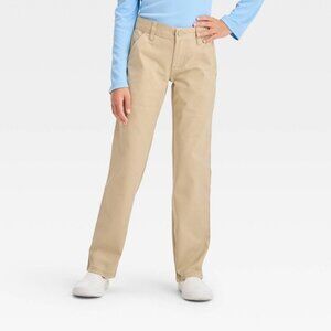 NWT Girls' Size 16 Straight Fit Uniform Pants - Cat & Jack Khaki: Twill, Mid Ris